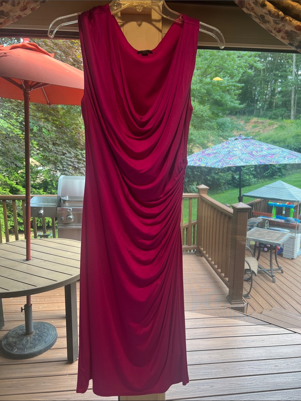 NWOT Sleeveless Draped Cocktail Dress - Fuchsia, cowl neck